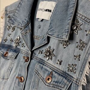 Fashion Nova Light Blue Denim Vest with Silver Embellishments